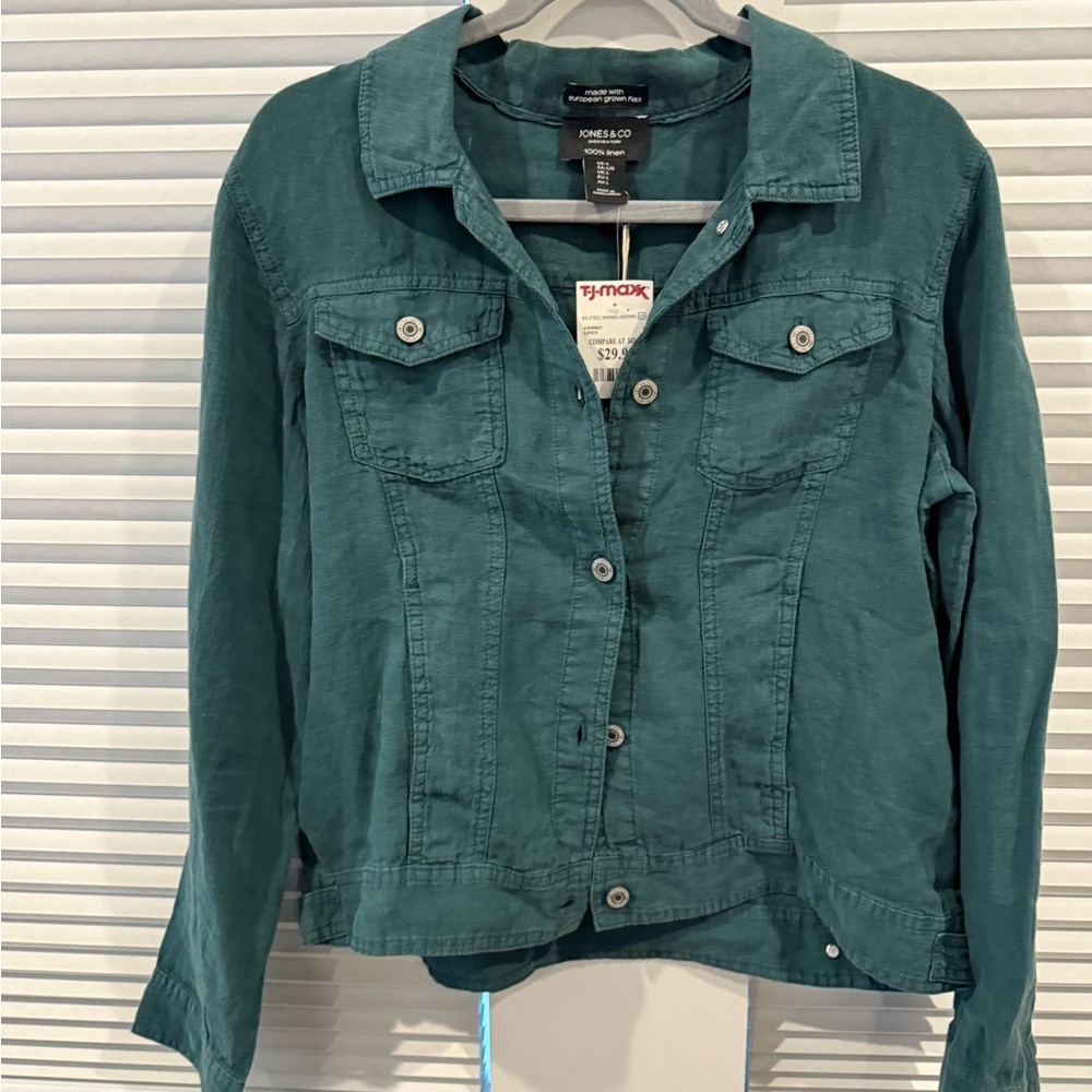 Jones New York Green Linen Jacket Classic Style